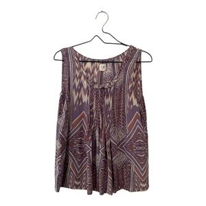 Anthropologie Edme Estylle Patterned Silk Blouse Geometric Aztec Print Size 10